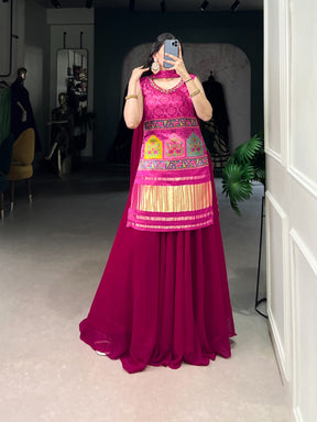 GAJI SILK KURTI WITH GEORGETTE PLAZZO & DUPATTA SET