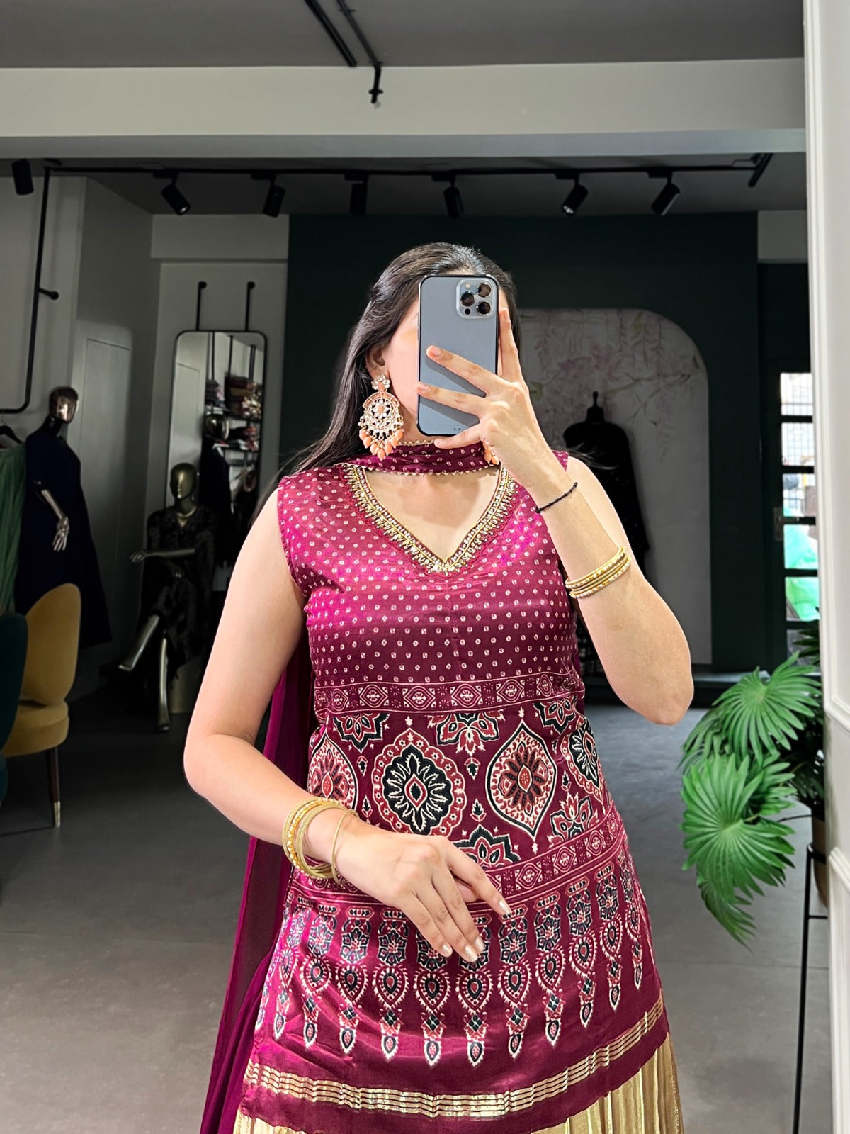 GAJI SILK KURTI WITH GEORGETTE PLAZZO & DUPATTA SET
