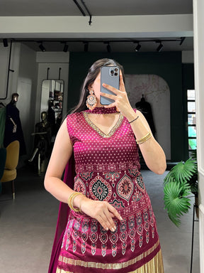 GAJI SILK KURTI WITH GEORGETTE PLAZZO & DUPATTA SET
