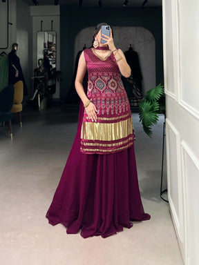 GAJI SILK KURTI WITH GEORGETTE PLAZZO & DUPATTA SET
