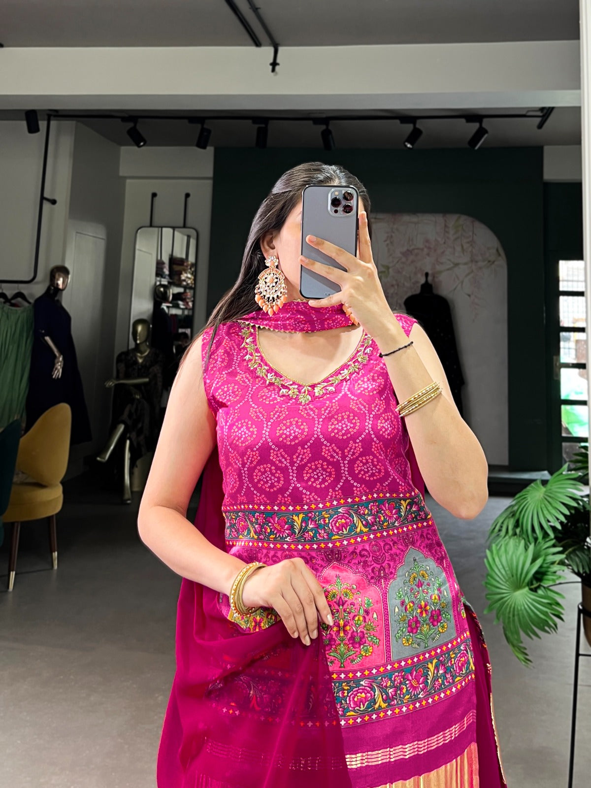 GAJI SILK KURTI WITH GEORGETTE PLAZZO & DUPATTA SET