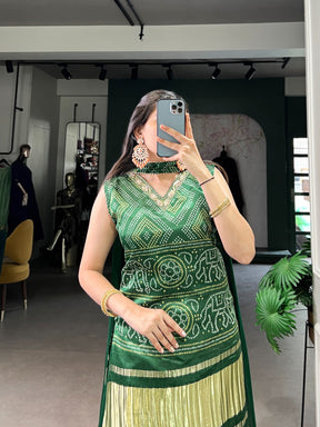 GAJI SILK KURTI WITH GEORGETTE PLAZZO & DUPATTA SET