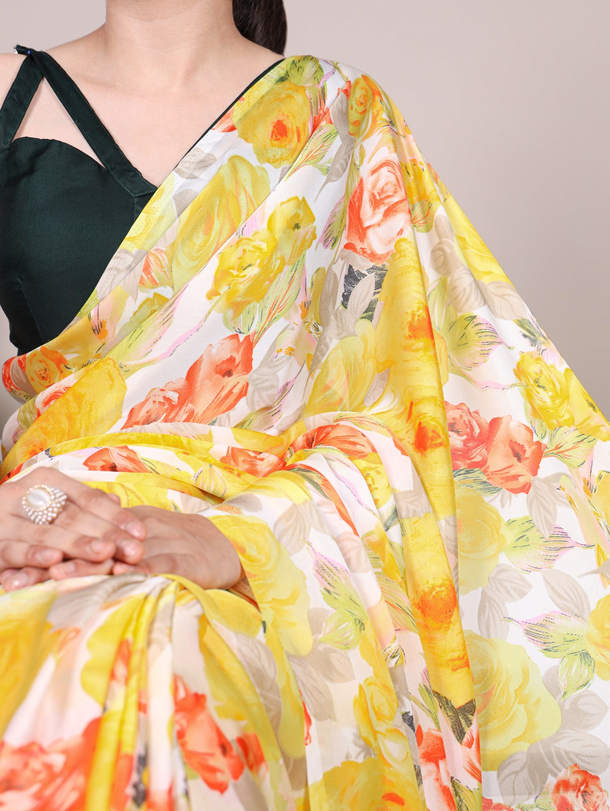 ELEGANT SATIN SAREES WITH MOONGA SILK BLOUSE