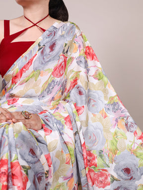 ELEGANT SATIN SAREES WITH MOONGA SILK BLOUSE
