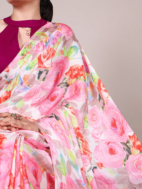 ELEGANT SATIN SAREES WITH MOONGA SILK BLOUSE