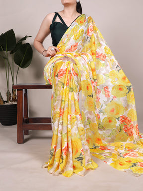 ELEGANT SATIN SAREES WITH MOONGA SILK BLOUSE