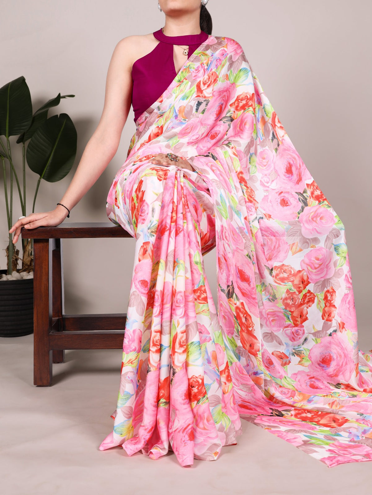ELEGANT SATIN SAREES WITH MOONGA SILK BLOUSE
