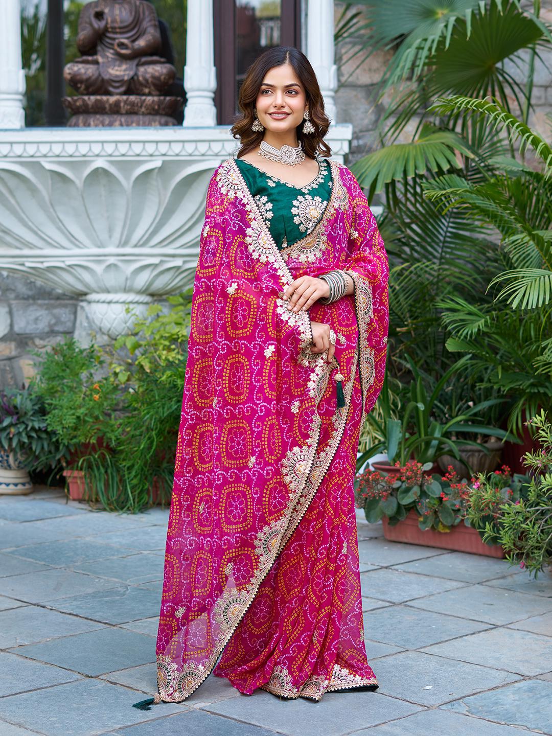 PREMIUM BANDHEJ SAREE WITH GOTTA PATTI & PITHA WORK