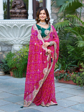 PREMIUM BANDHEJ SAREE WITH GOTTA PATTI & PITHA WORK