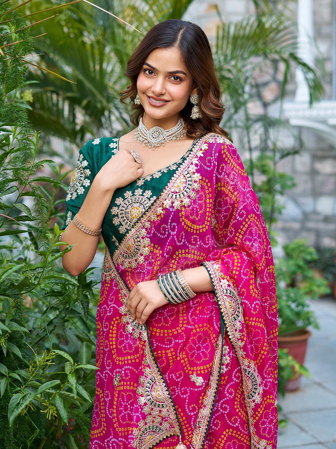 PREMIUM BANDHEJ SAREE WITH GOTTA PATTI & PITHA WORK