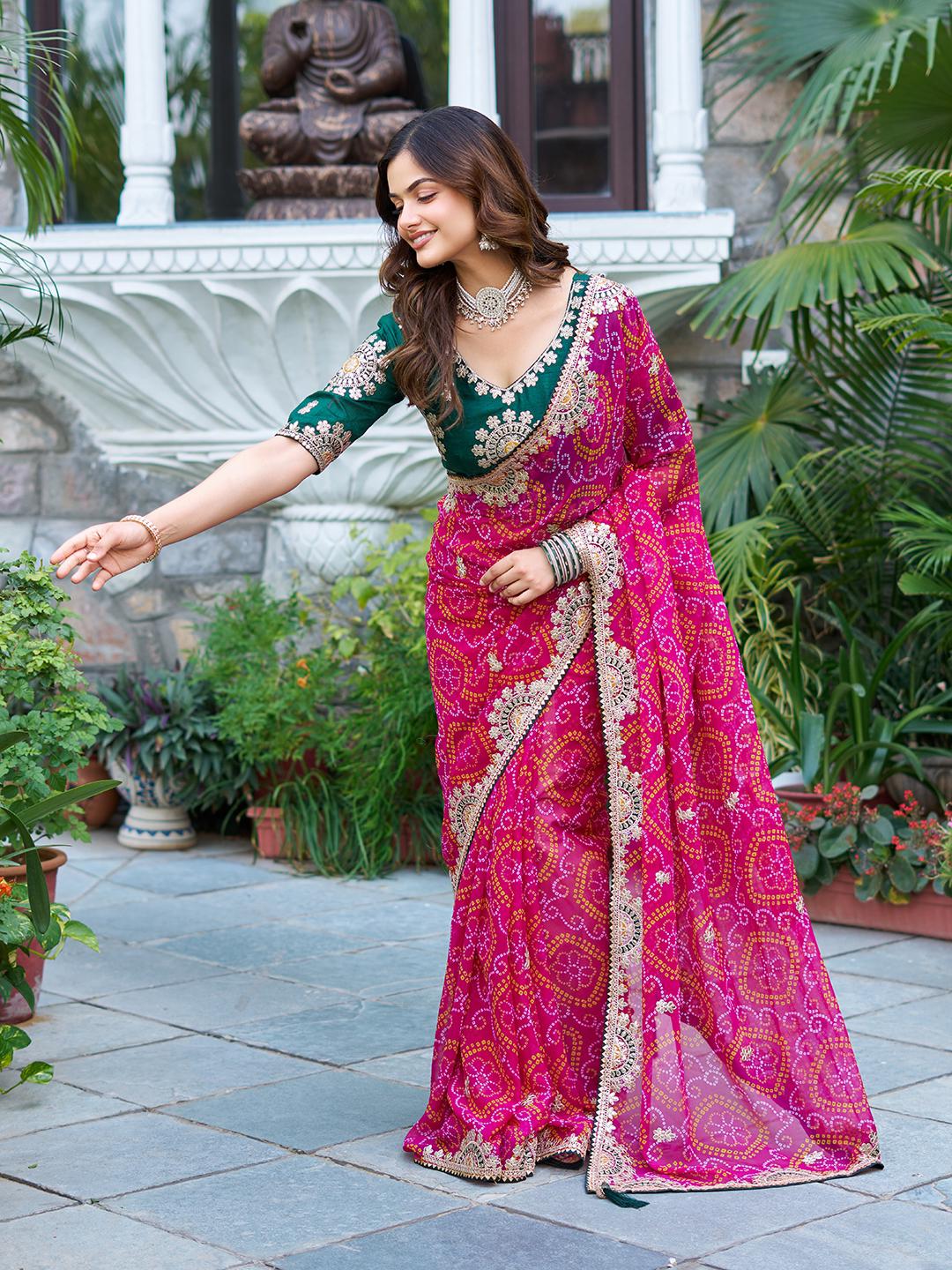 PREMIUM BANDHEJ SAREE WITH GOTTA PATTI & PITHA WORK