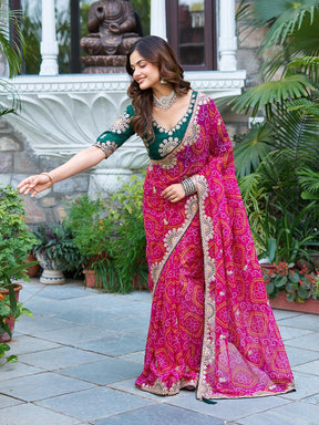 PREMIUM BANDHEJ SAREE WITH GOTTA PATTI & PITHA WORK