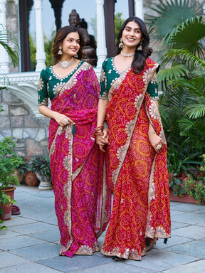PREMIUM BANDHEJ SAREE WITH GOTTA PATTI & PITHA WORK