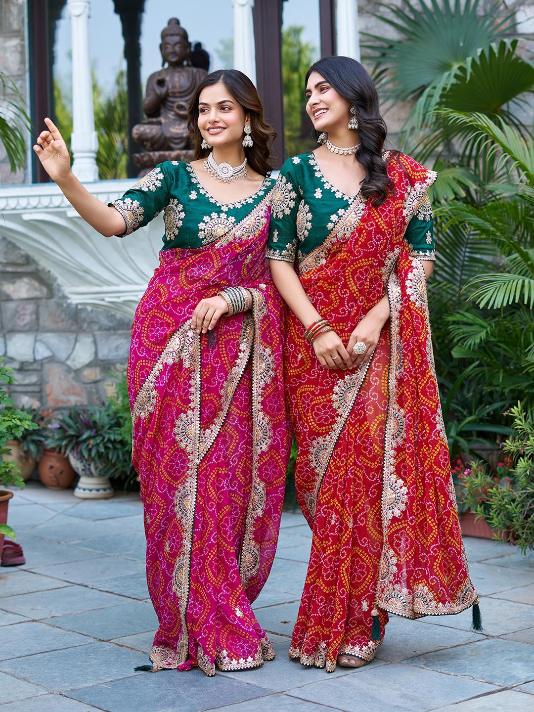 PREMIUM BANDHEJ SAREE WITH GOTTA PATTI & PITHA WORK