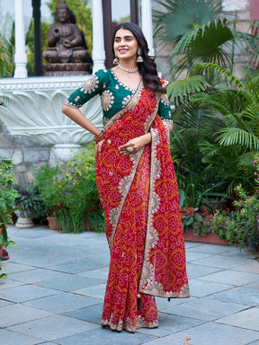 PREMIUM BANDHEJ SAREE WITH GOTTA PATTI & PITHA WORK