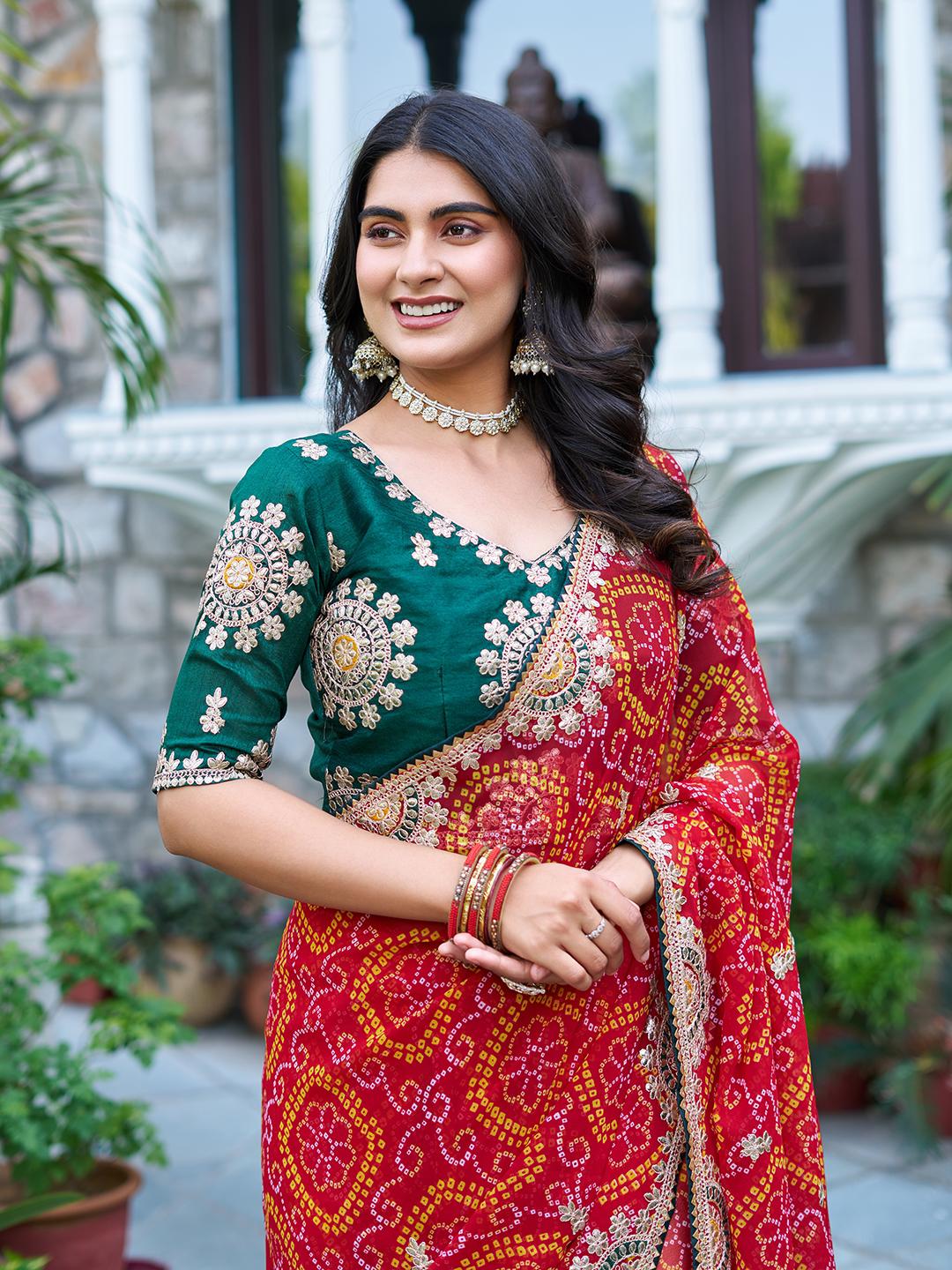 PREMIUM BANDHEJ SAREE WITH GOTTA PATTI & PITHA WORK