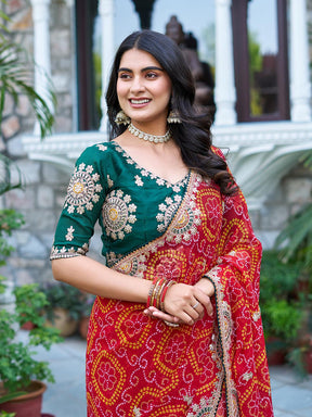 PREMIUM BANDHEJ SAREE WITH GOTTA PATTI & PITHA WORK