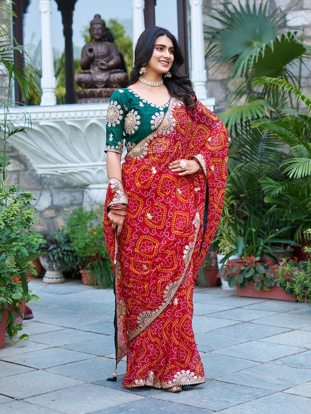 PREMIUM BANDHEJ SAREE WITH GOTTA PATTI & PITHA WORK