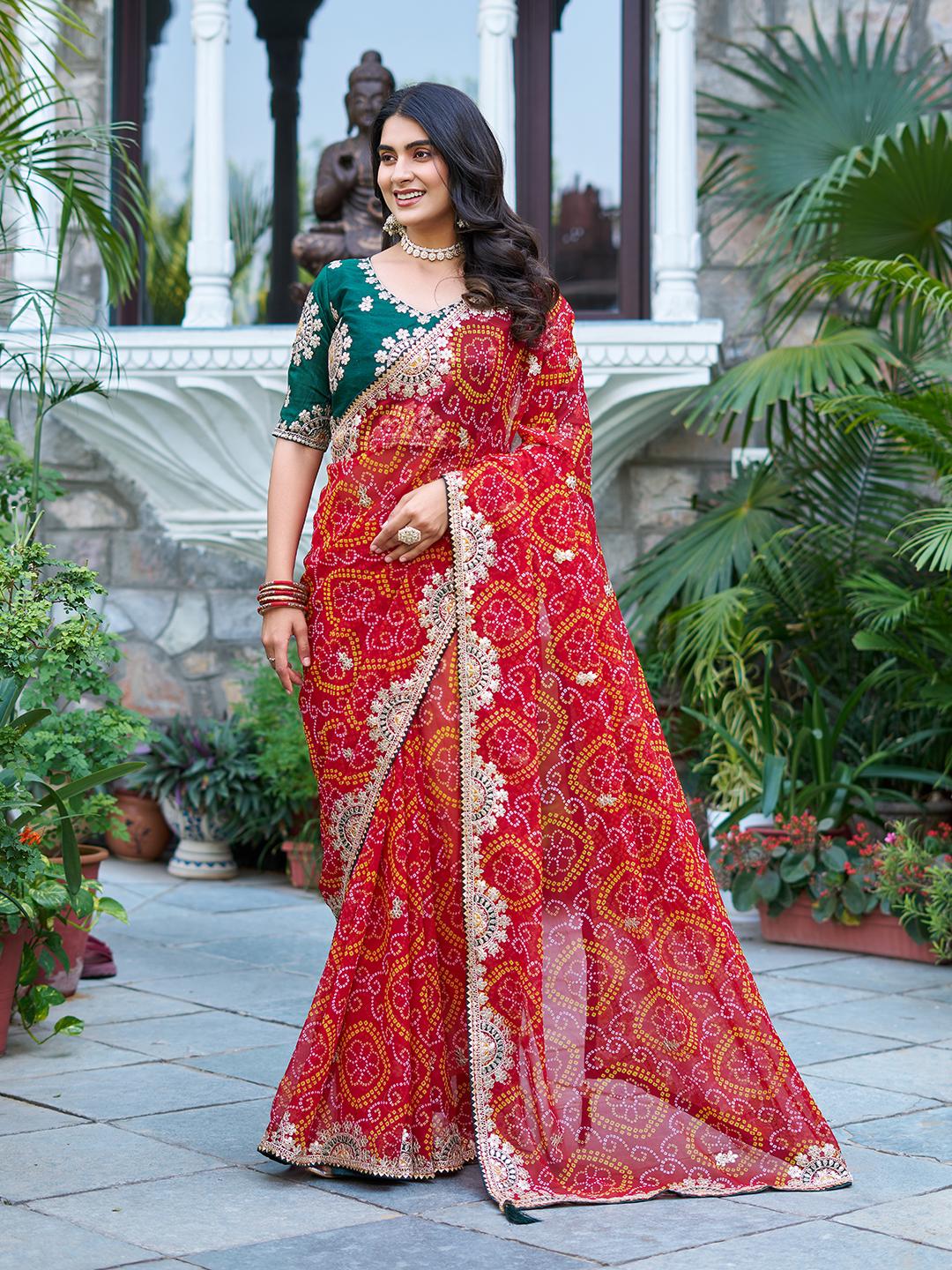 PREMIUM BANDHEJ SAREE WITH GOTTA PATTI & PITHA WORK