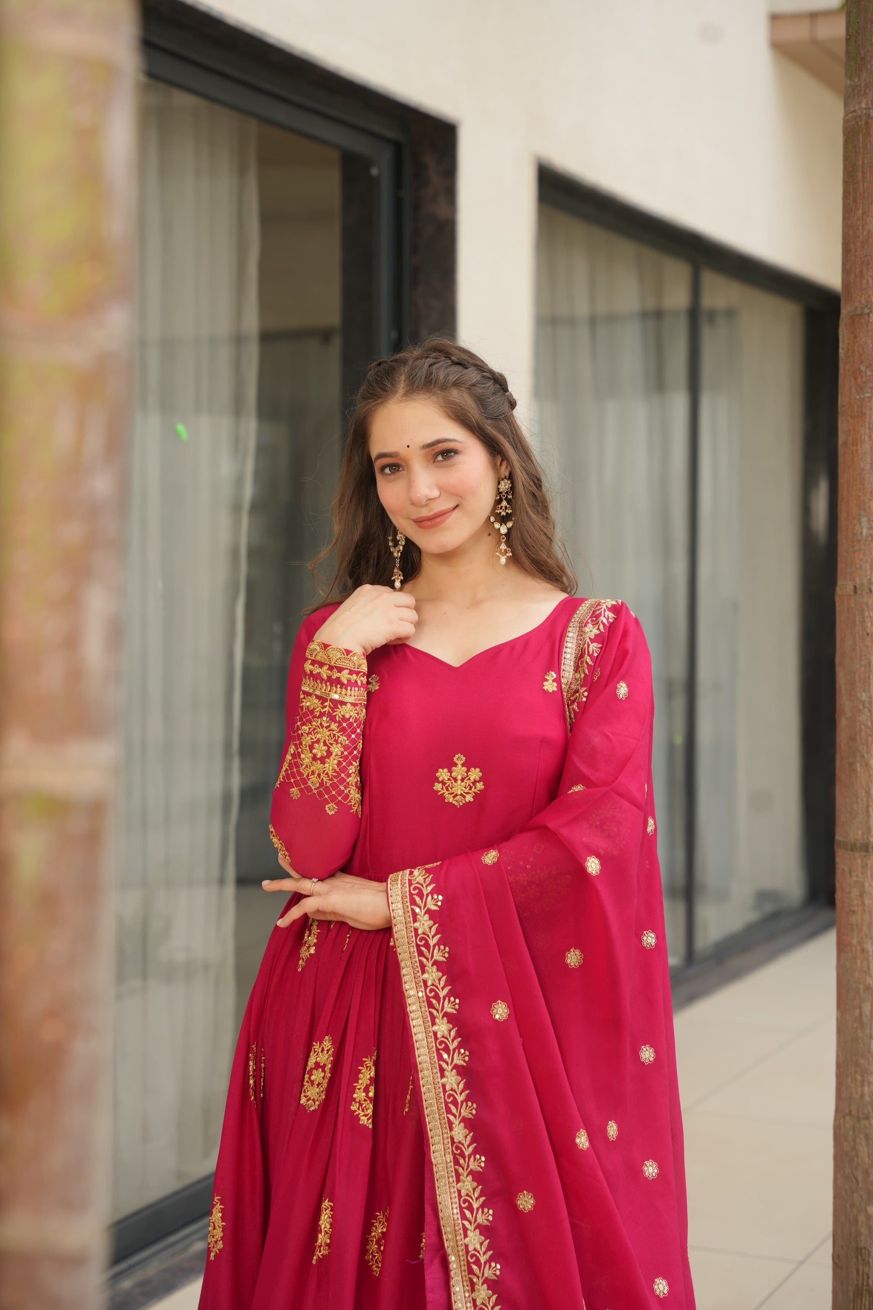 Star Georgette Embroidered Partywear Gown with Dupatta