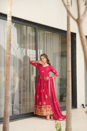 Star Georgette Embroidered Partywear Gown with Dupatta