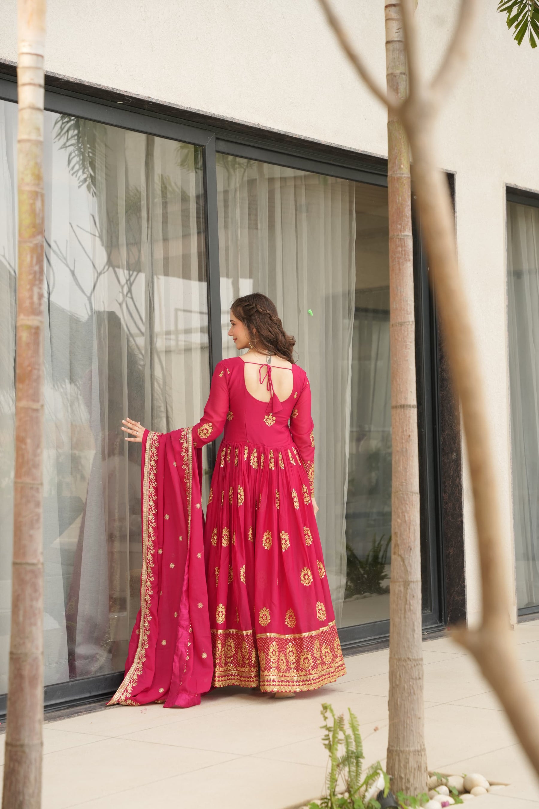 Star Georgette Embroidered Partywear Gown with Dupatta