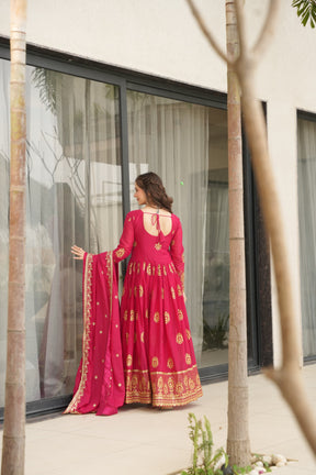 Star Georgette Embroidered Partywear Gown with Dupatta