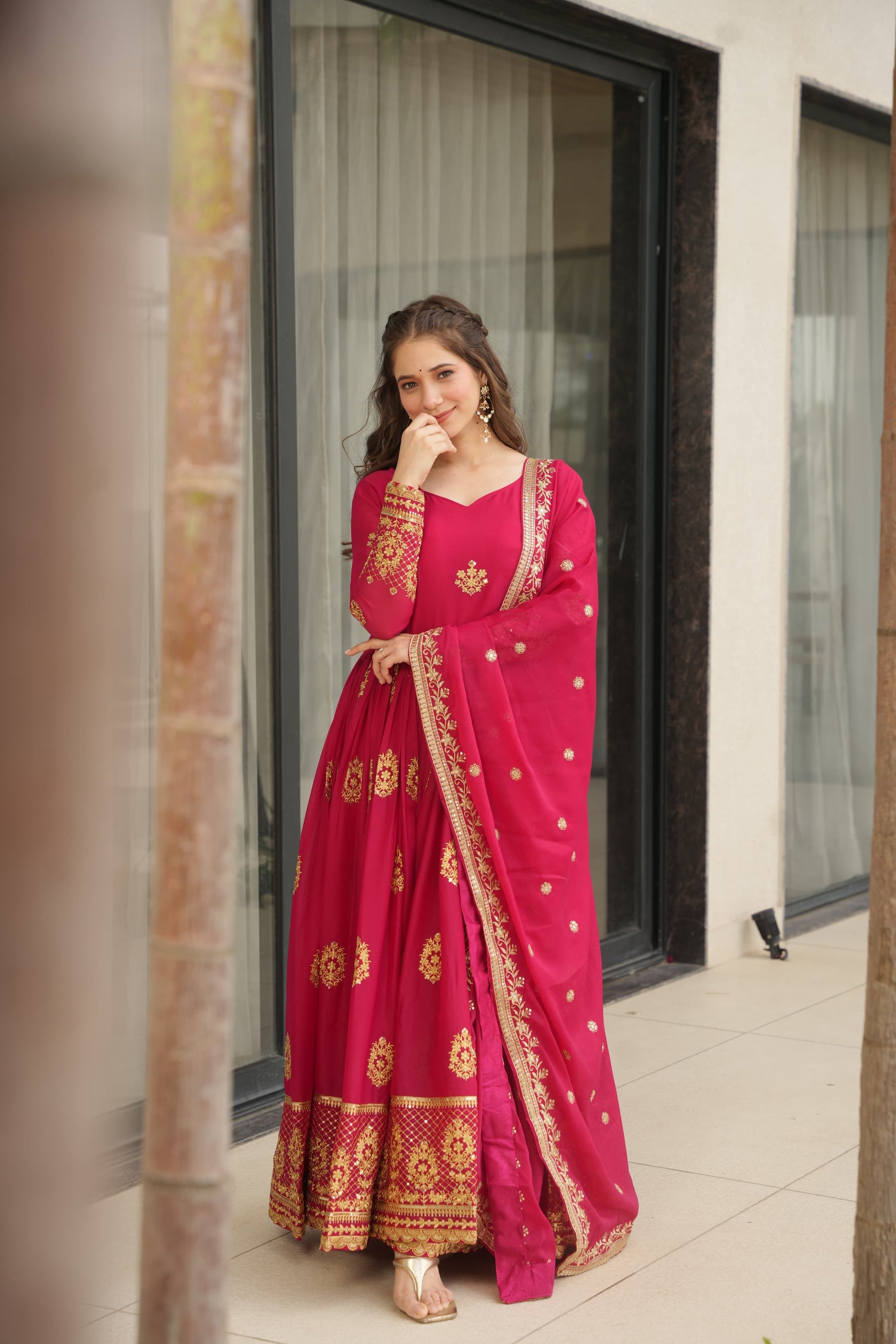 Star Georgette Embroidered Partywear Gown with Dupatta