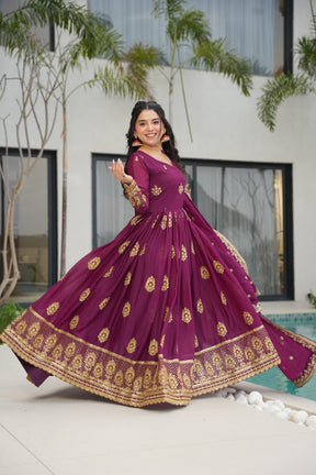 Star Georgette Embroidered Partywear Gown with Dupatta
