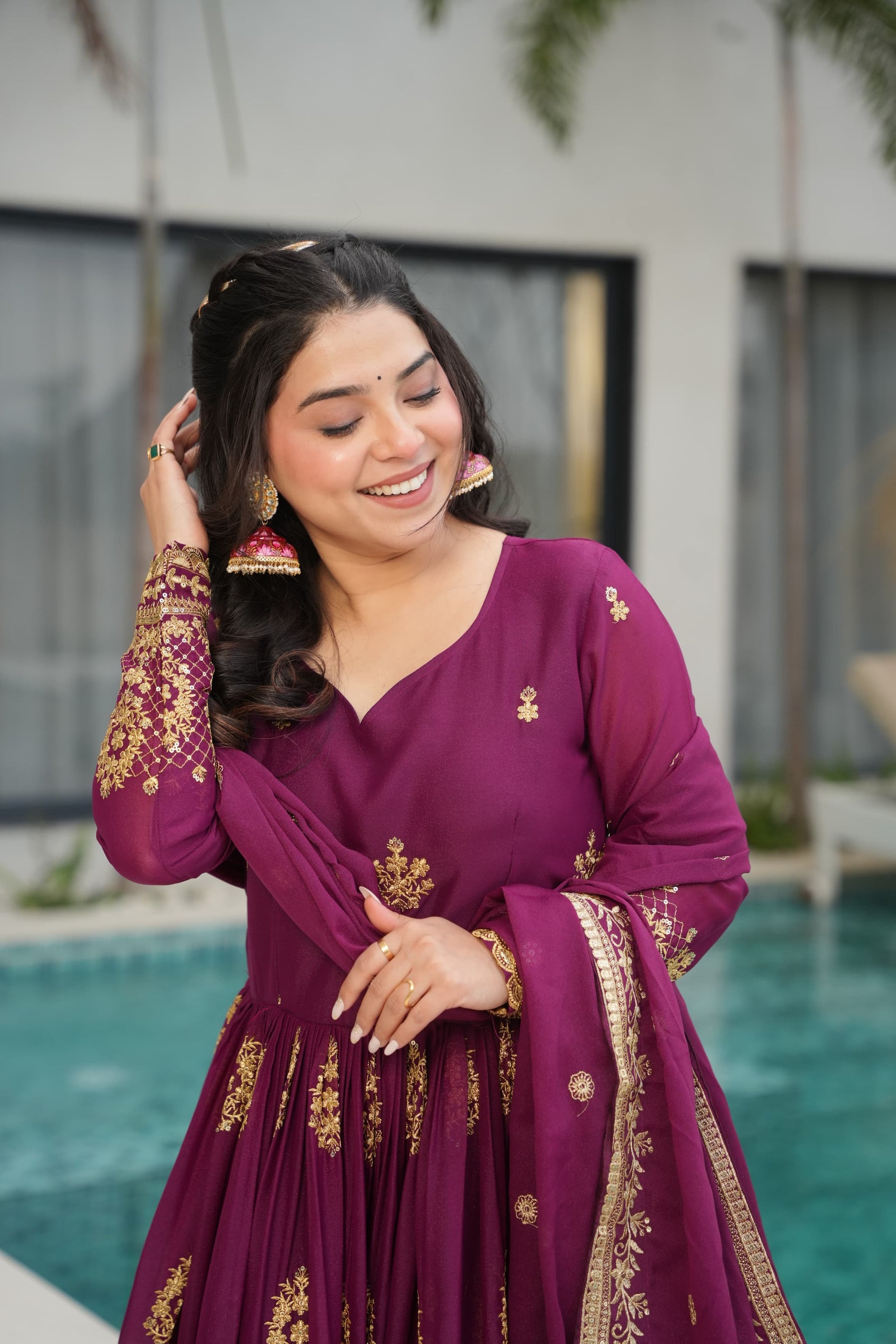 Star Georgette Embroidered Partywear Gown with Dupatta