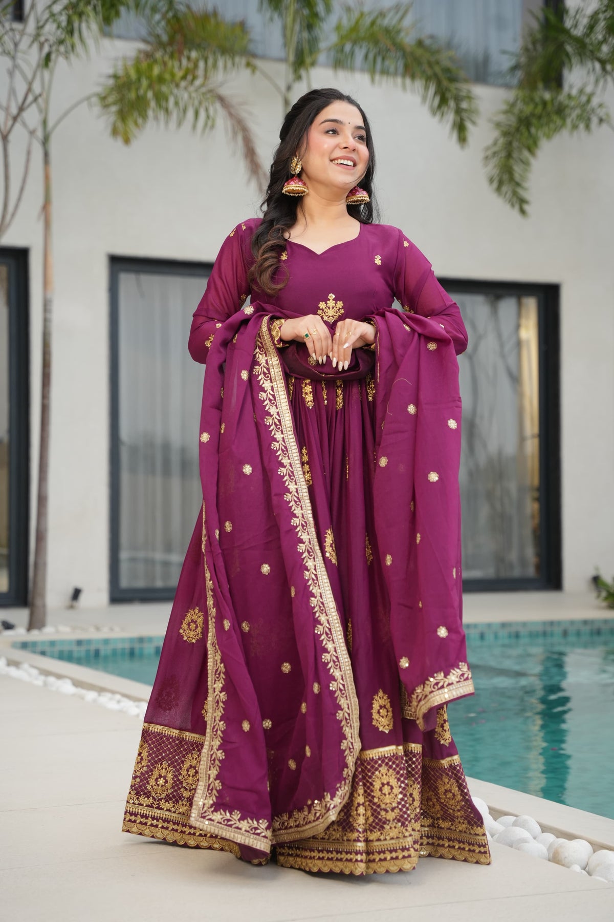 Star Georgette Embroidered Partywear Gown with Dupatta