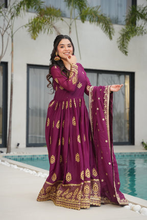 Star Georgette Embroidered Partywear Gown with Dupatta