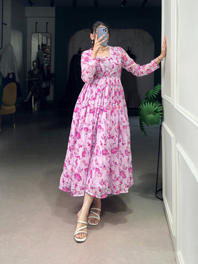 PINK FLORAL GEORGETTE FROCK FOR DAILY WEAR