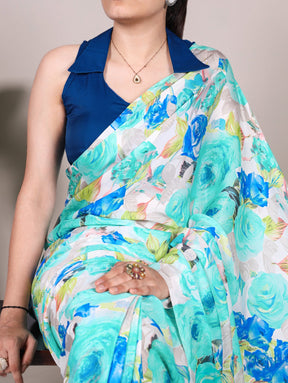 ELEGANT SATIN SAREES WITH MOONGA SILK BLOUSE