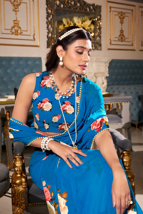 ELEGANT PEACH PINK GEORGETTE SAREE WITH PEARL LACE BORDER