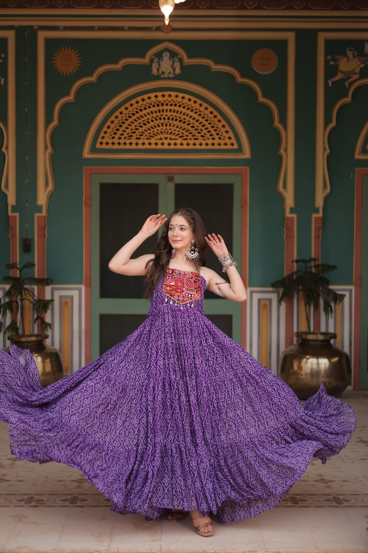 Bandhani Gown with Kutchi Patchwork