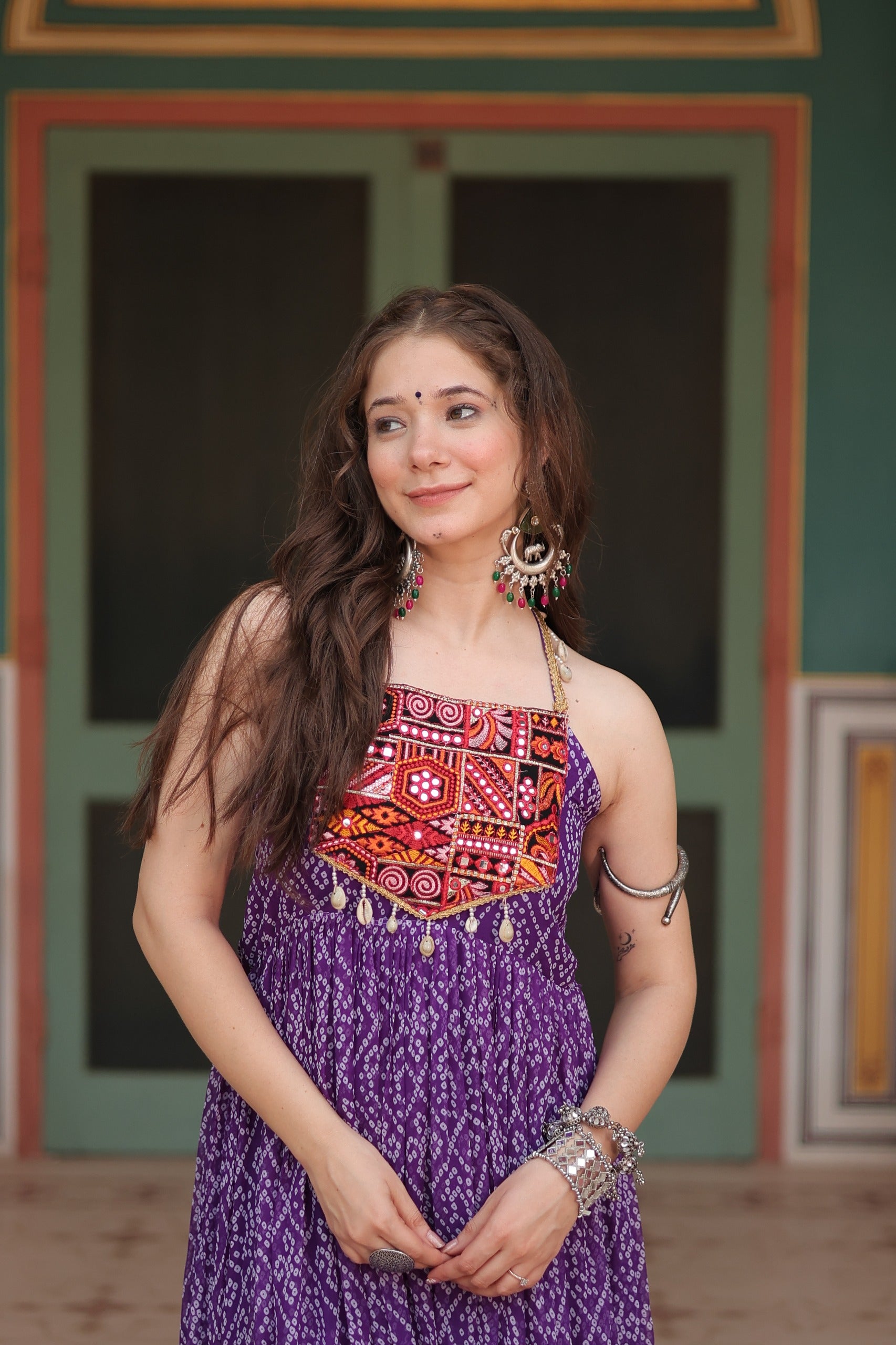 Bandhani Gown with Kutchi Patchwork
