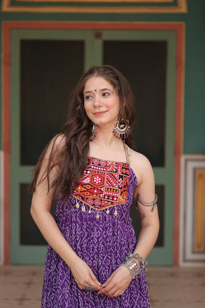 Bandhani Gown with Kutchi Patchwork