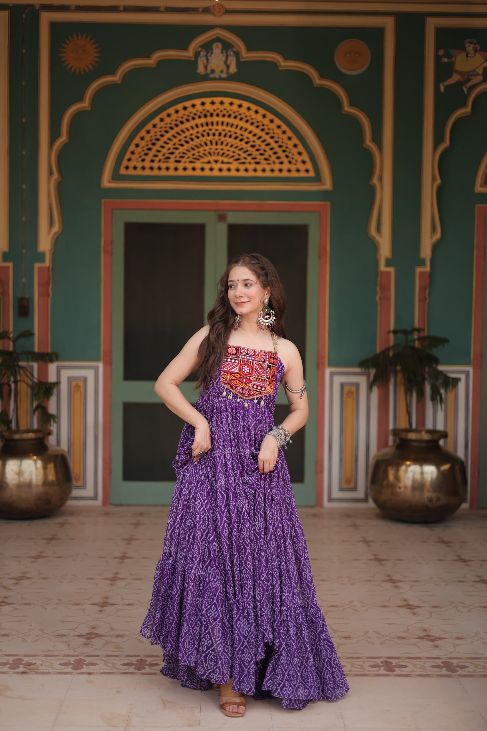 Bandhani Gown with Kutchi Patchwork