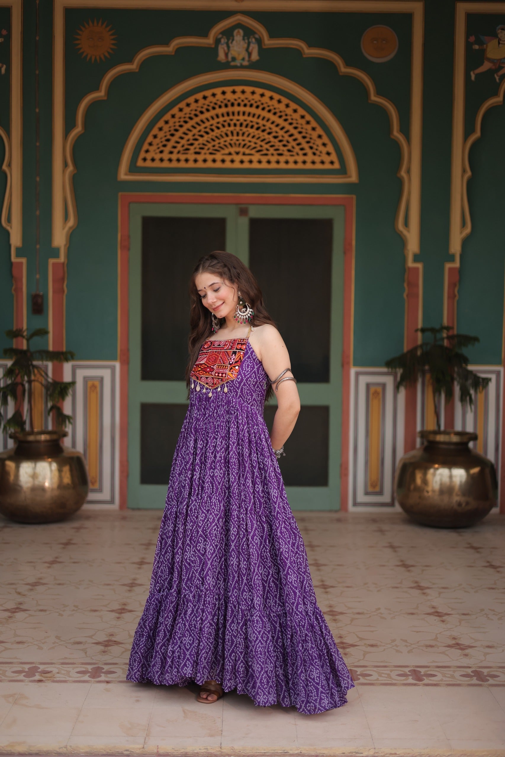 Bandhani Gown with Kutchi Patchwork