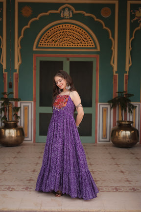 Bandhani Gown with Kutchi Patchwork