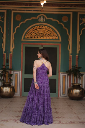 Bandhani Gown with Kutchi Patchwork