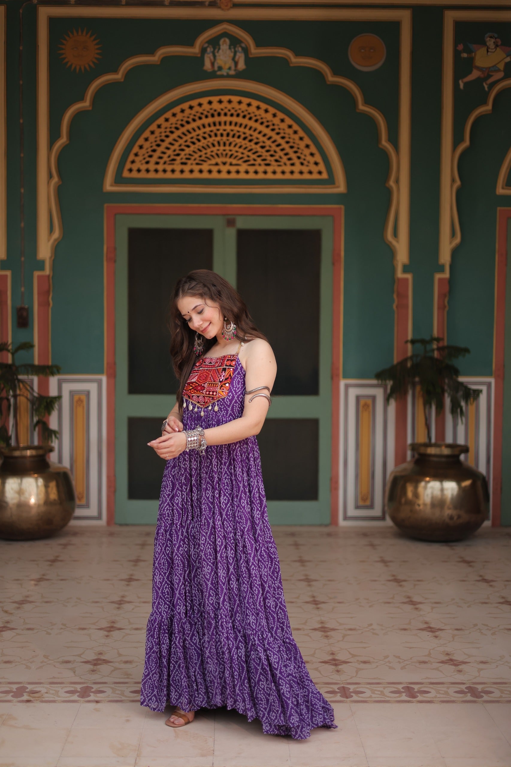 Bandhani Gown with Kutchi Patchwork
