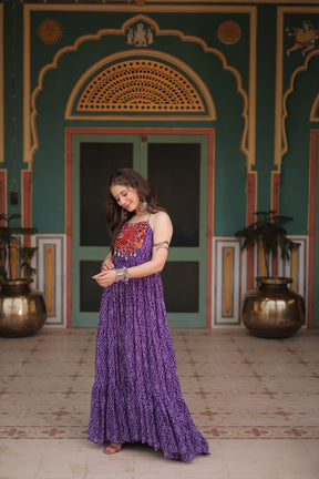 Bandhani Gown with Kutchi Patchwork