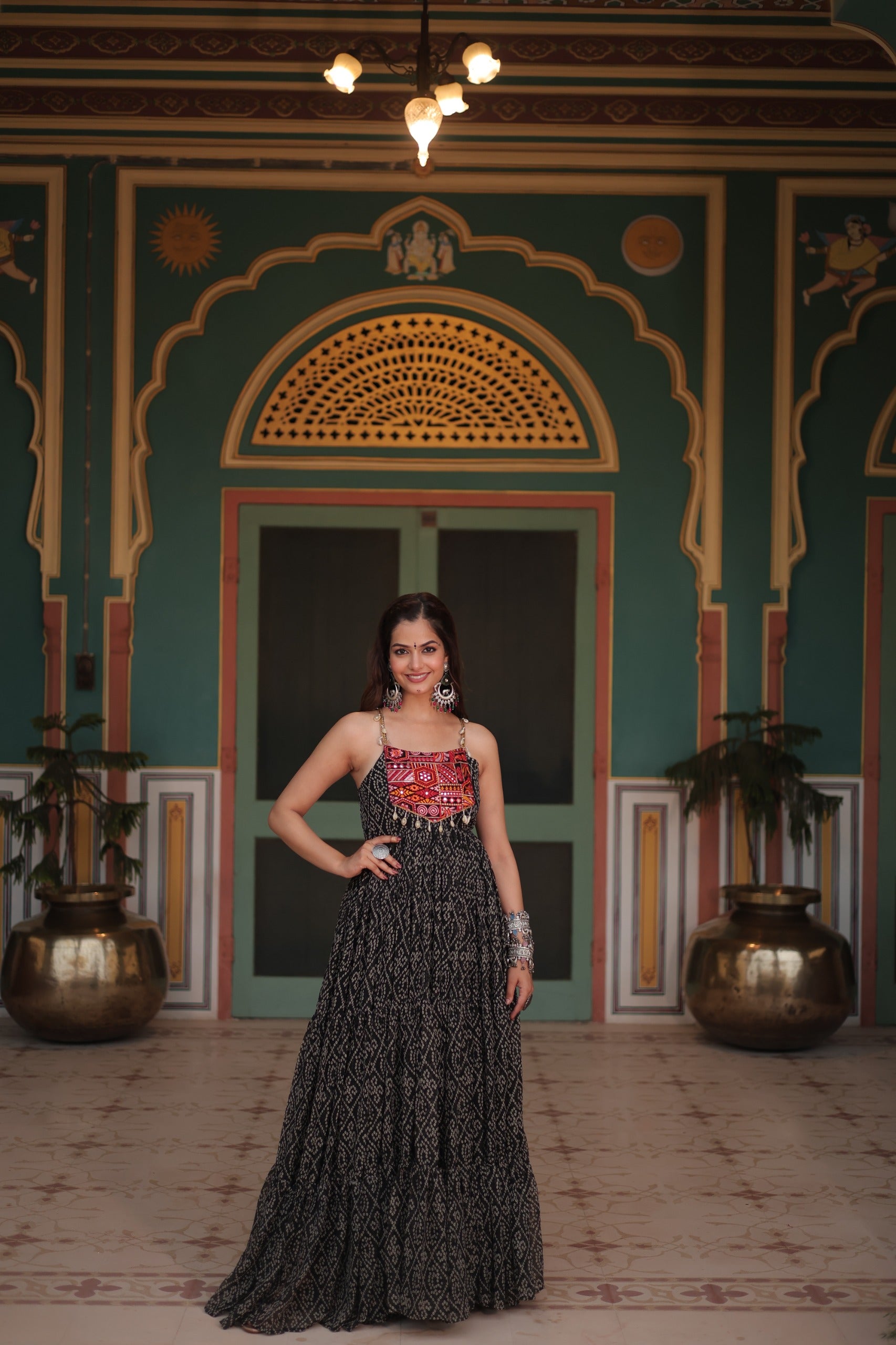 Bandhani Gown with Kutchi Patchwork