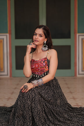 Bandhani Gown with Kutchi Patchwork