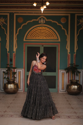 Bandhani Gown with Kutchi Patchwork