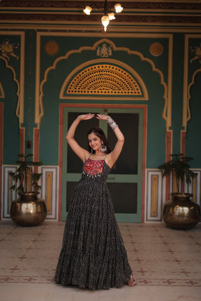 Bandhani Gown with Kutchi Patchwork