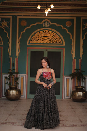 Bandhani Gown with Kutchi Patchwork