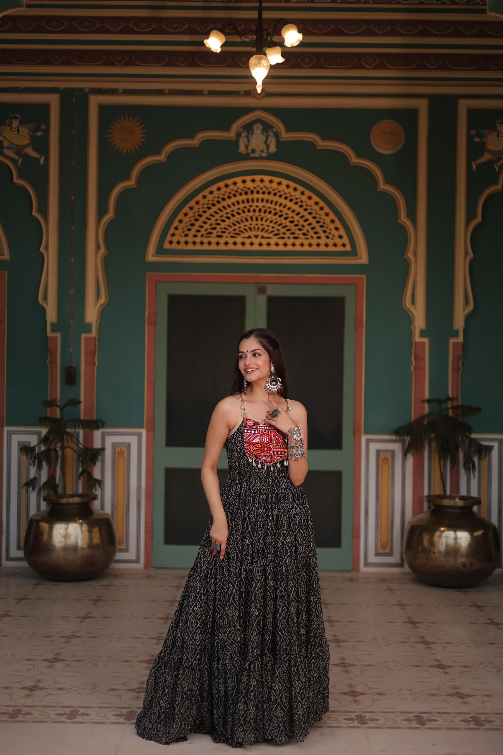 Bandhani Gown with Kutchi Patchwork